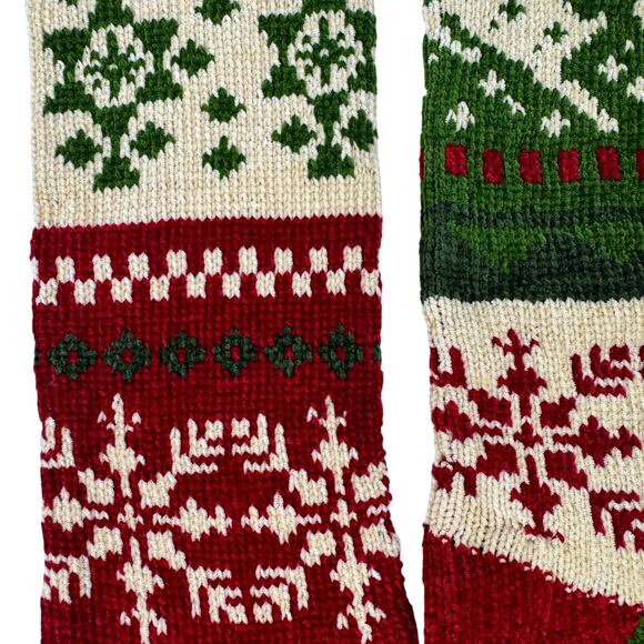 Knit Christmas Deer Snowflake Green Red Cream Color Block Long Stockings Bundle - Picture 5 of 9